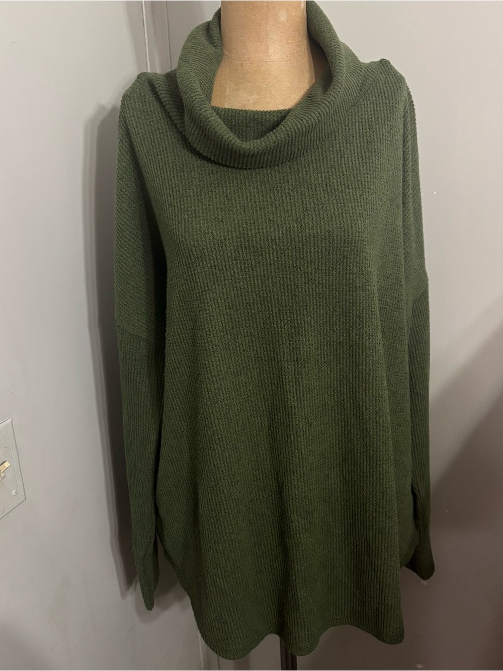 Olive Green Cowl Neck Women's Sweater XL